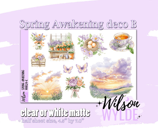 Spring Awakening deco B planner stickers, Matte or frosted clear. WW1029