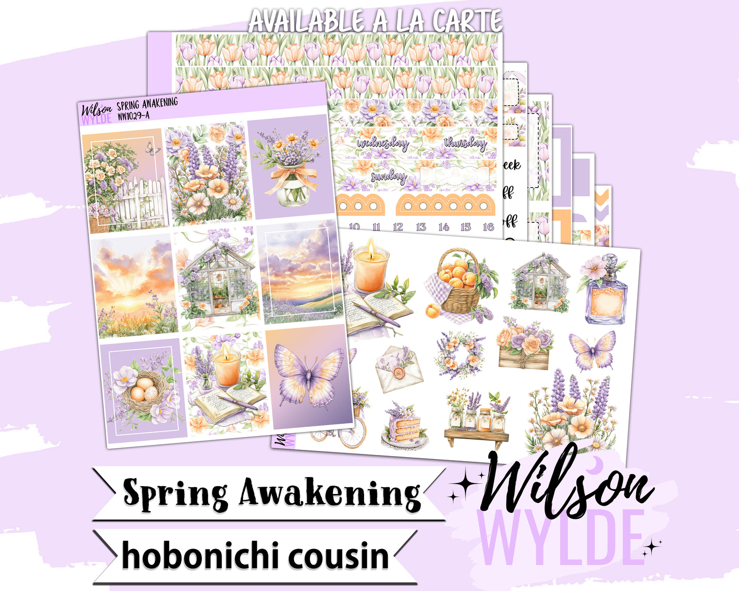 Spring Awakening weekly sticker kit, HOBONICHI COUSIN format, a la carte and bundle options. WW1029