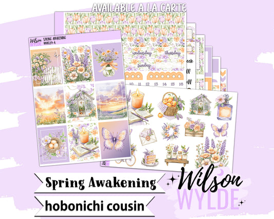Spring Awakening weekly sticker kit, HOBONICHI COUSIN format, a la carte and bundle options. WW1029