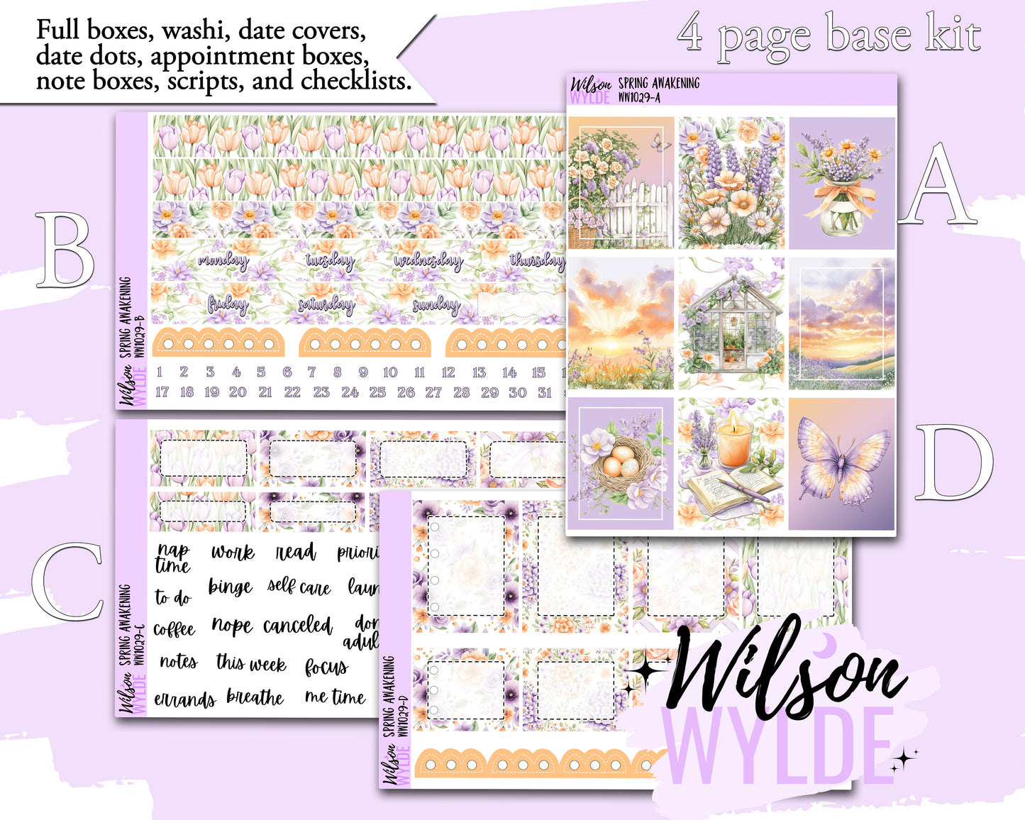 Spring Awakening weekly sticker kit, STANDARD VERTICAL format, a la carte and bundle options. WW1029