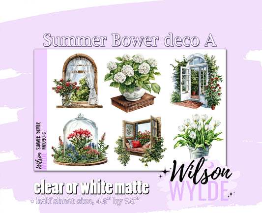 Summer Bower deco A planner stickers, Matte or frosted clear. WW1030