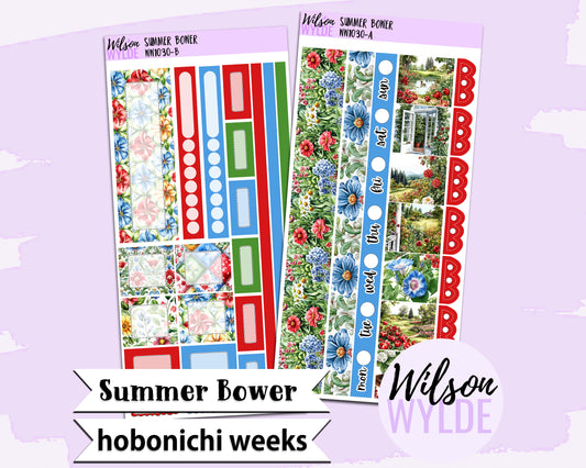 Summer Bower weekly sticker kit, HOBONICHI WEEKS format, a la carte and bundle options. WW1030