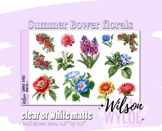 Summer Bower florals deco planner stickers, Matte or frosted clear. WW1030