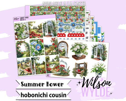 Summer Bower weekly sticker kit, HOBONICHI COUSIN format, a la carte and bundle options. WW1030