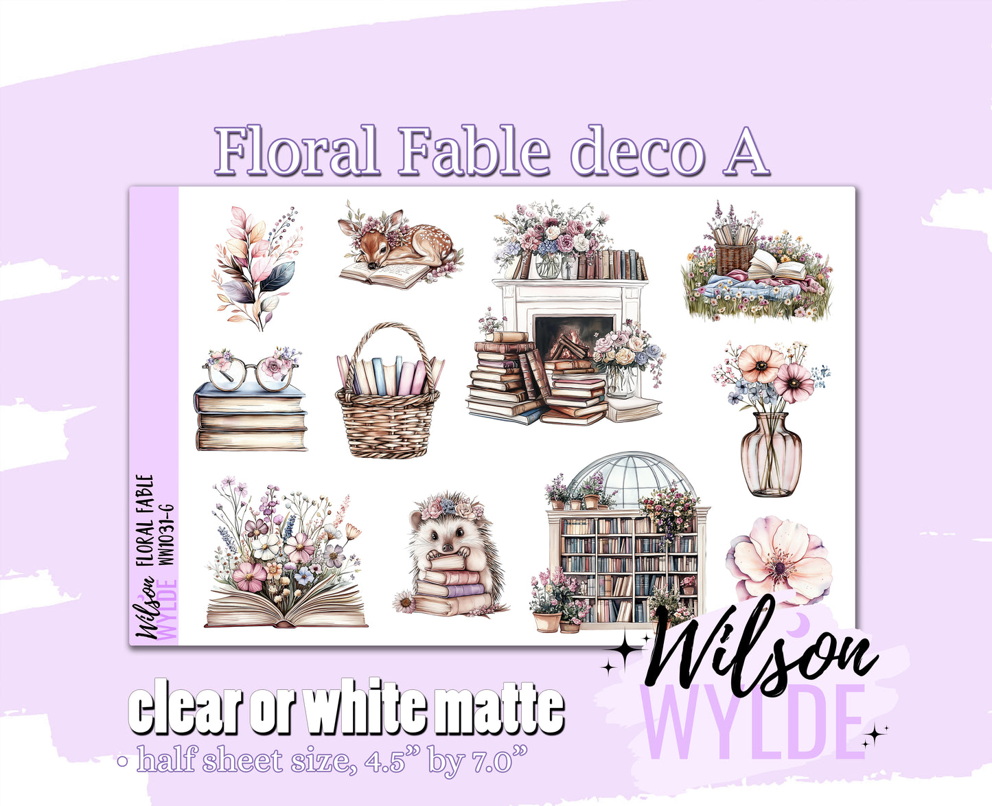 Floral Fable deco A planner stickers, Matte or frosted clear. WW1031