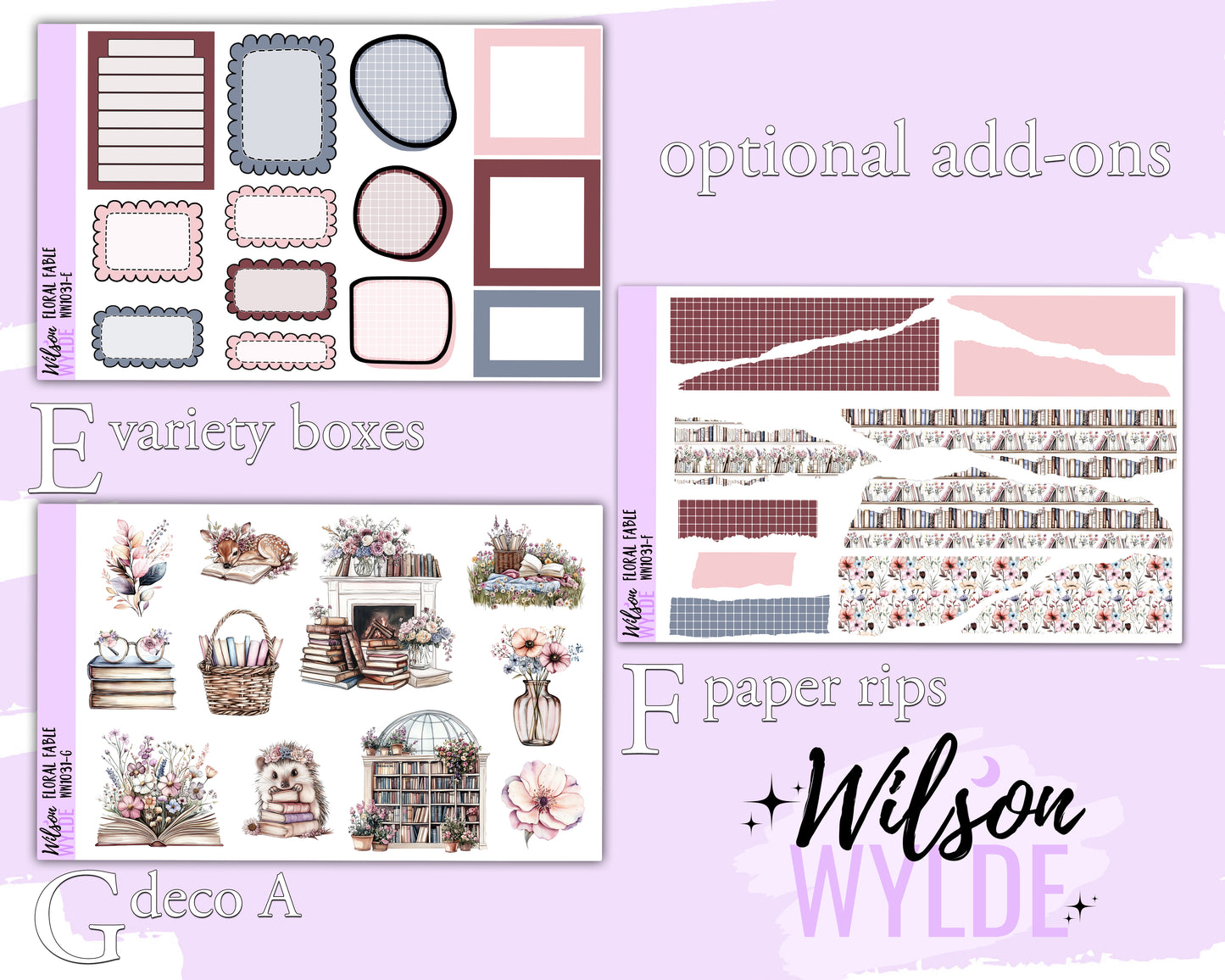 Floral Fable weekly sticker kit, HOBONICHI COUSIN format, a la carte and bundle options. WW1031