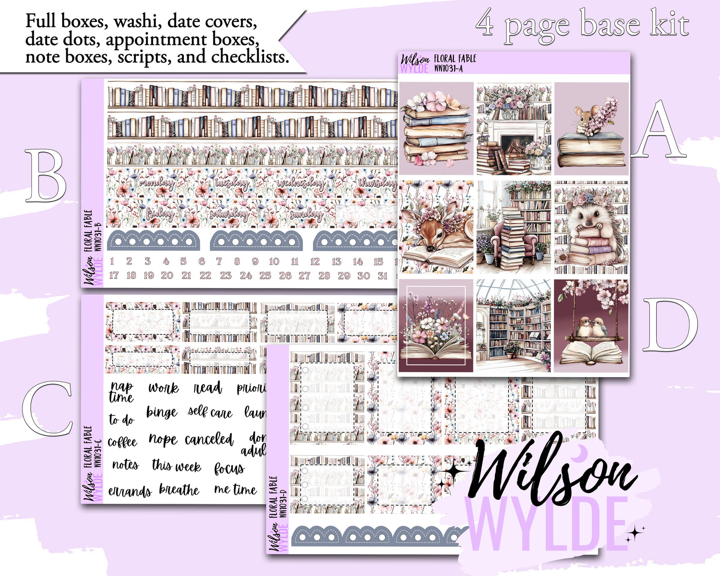 Floral Fable weekly sticker kit, HOBONICHI COUSIN format, a la carte and bundle options. WW1031