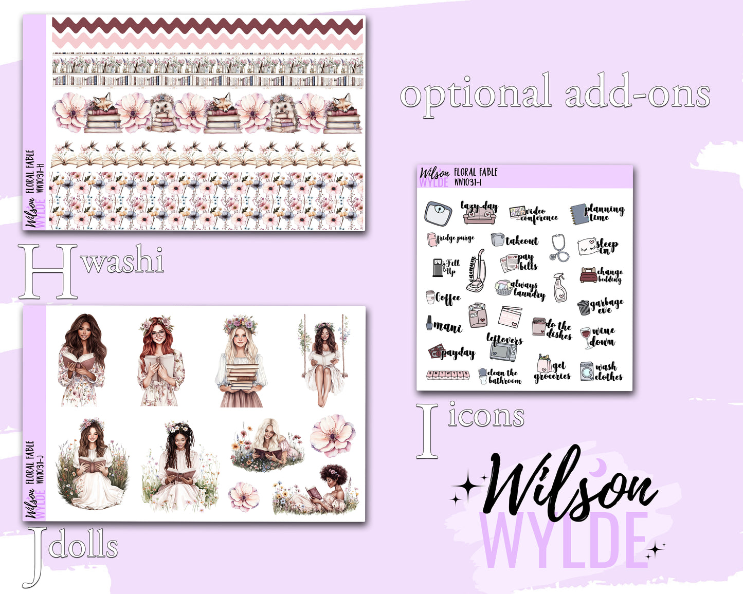 Floral Fable weekly sticker kit, HOBONICHI COUSIN format, a la carte and bundle options. WW1031