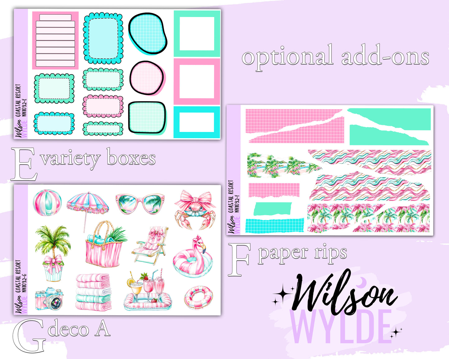 Coastal Resort weekly sticker kit, HOBONICHI COUSIN format, a la carte and bundle options. WW1032