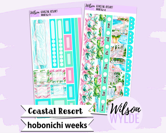 Coastal Resort weekly sticker kit, HOBONICHI WEEKS format, a la carte and bundle options. WW1032