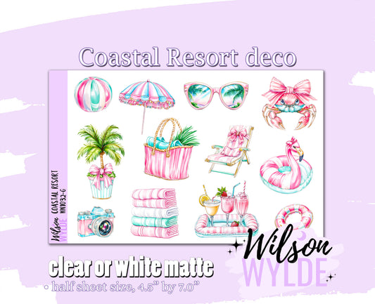 Coastal Resort deco planner stickers, Matte or frosted clear. WW1032