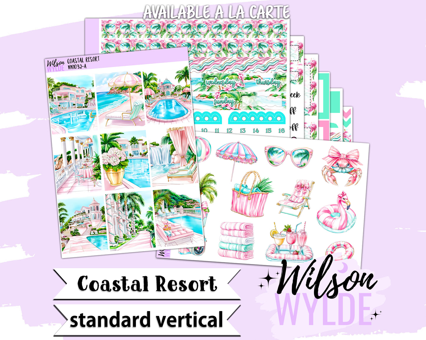 Coastal Resort weekly sticker kit, STANDARD VERTICAL format, a la carte and bundle options. WW1032