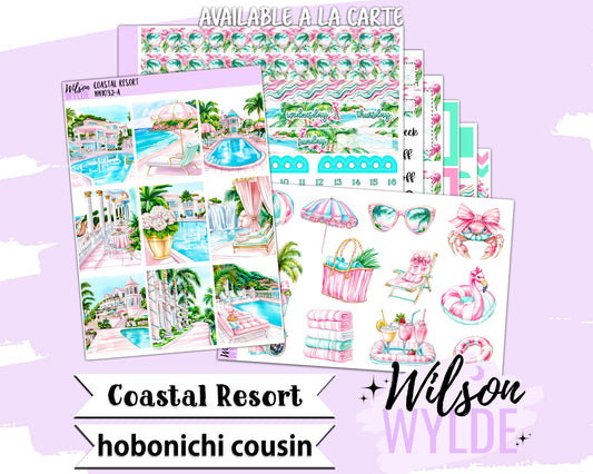 Coastal Resort weekly sticker kit, HOBONICHI COUSIN format, a la carte and bundle options. WW1032