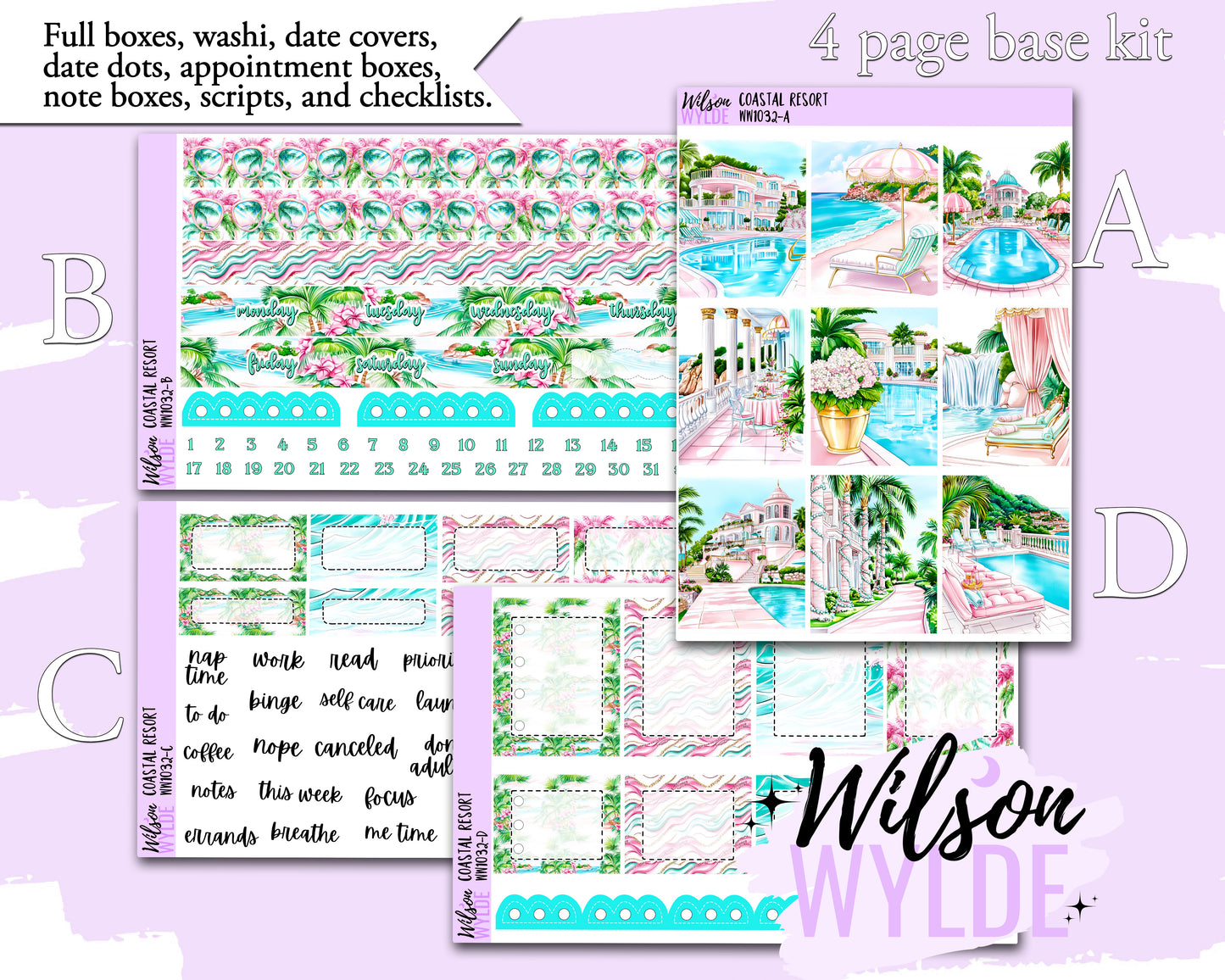 Coastal Resort weekly sticker kit, HOBONICHI COUSIN format, a la carte and bundle options. WW1032