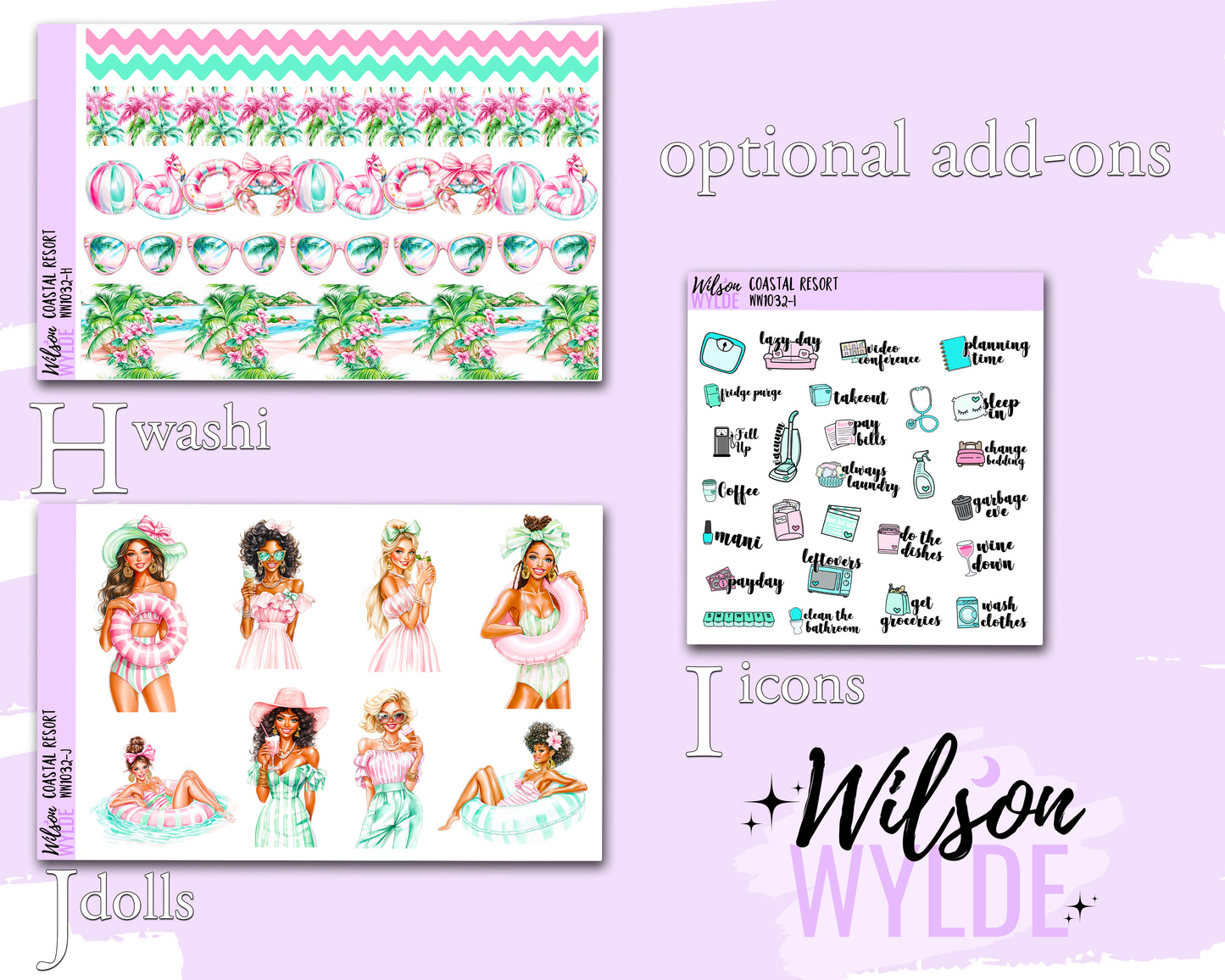 Coastal Resort weekly sticker kit, HOBONICHI COUSIN format, a la carte and bundle options. WW1032