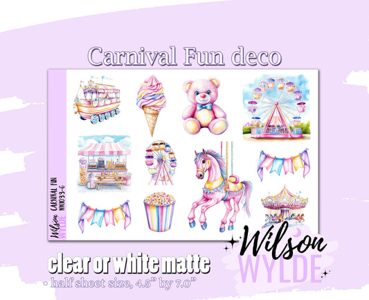 Carnival Fun deco planner stickers, Matte or frosted clear. WW1033