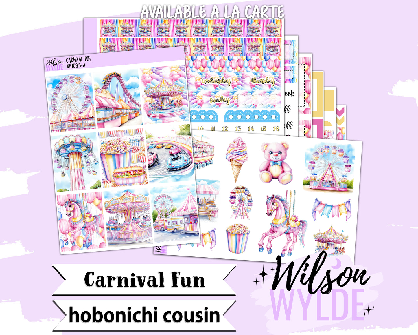 Carnival Fun weekly sticker kit, HOBONICHI COUSIN format, a la carte and bundle options. WW1033