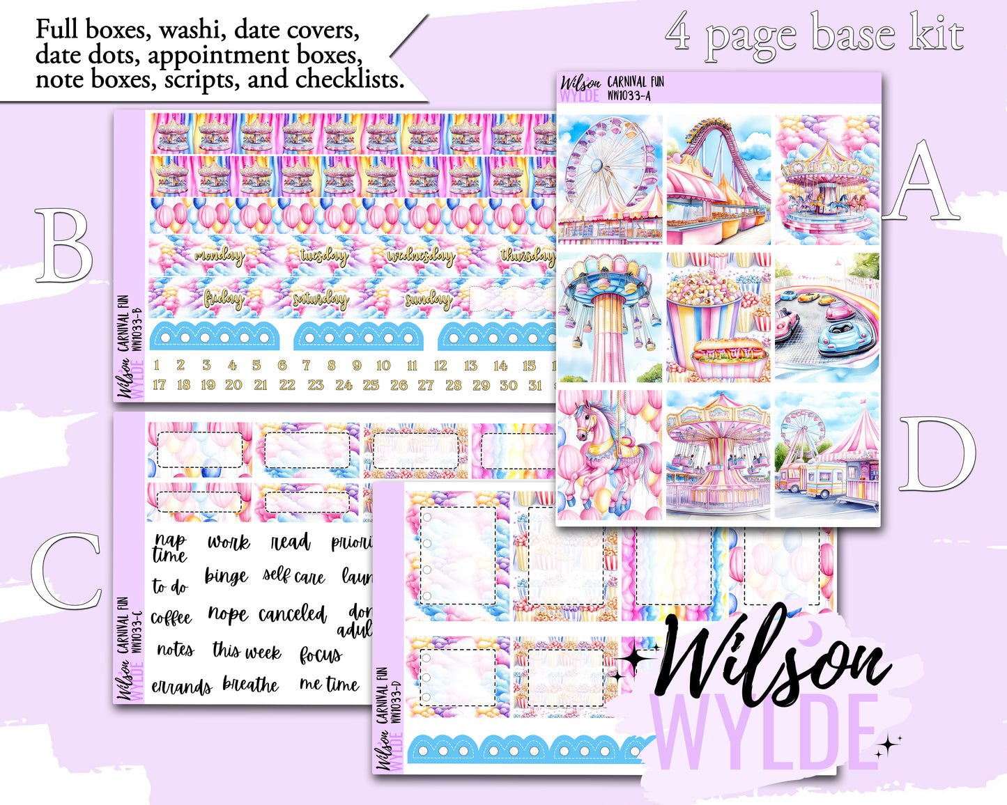 Carnival Fun weekly sticker kit, STANDARD VERTICAL format, a la carte and bundle options. WW1033