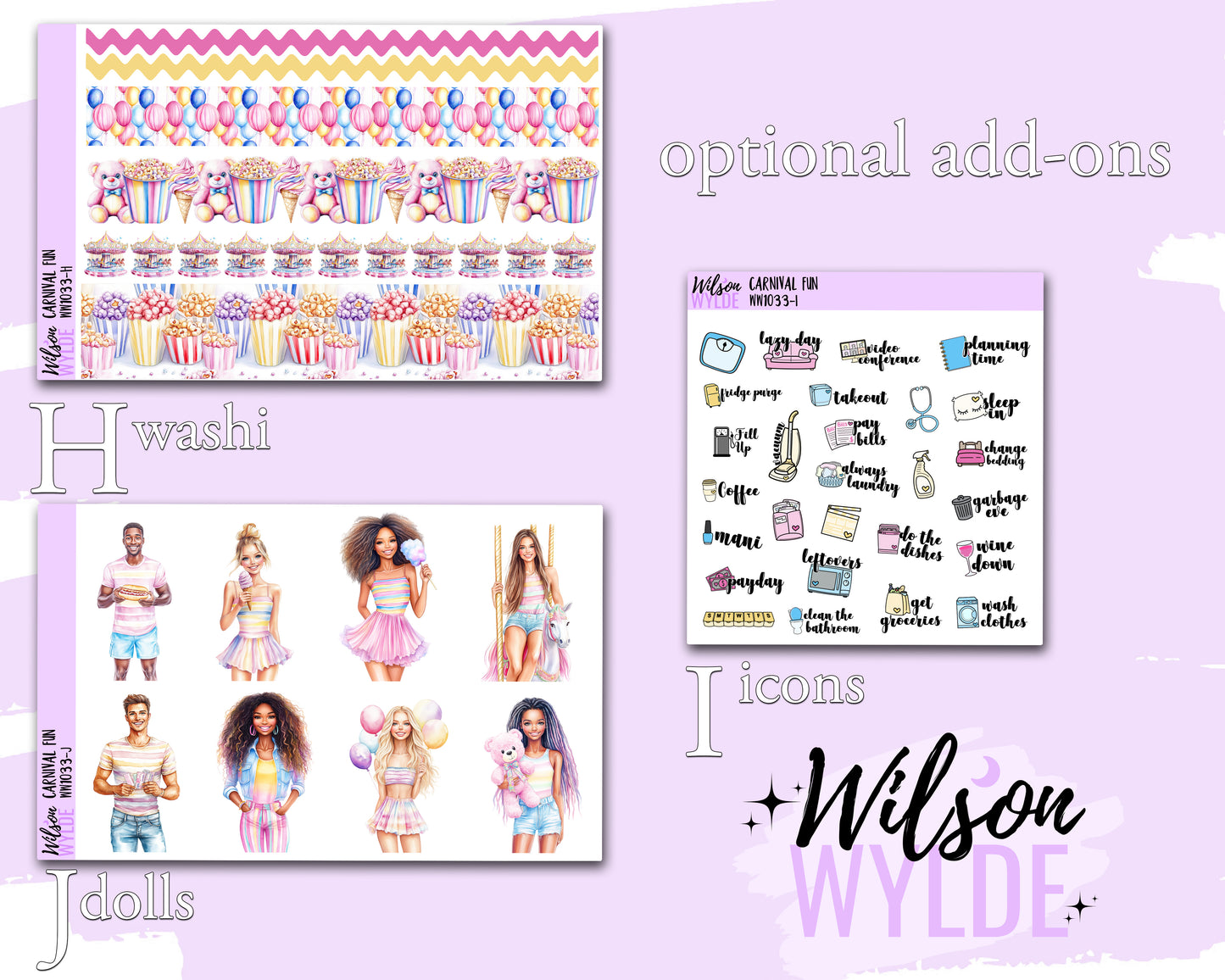 Carnival Fun weekly sticker kit, STANDARD VERTICAL format, a la carte and bundle options. WW1033