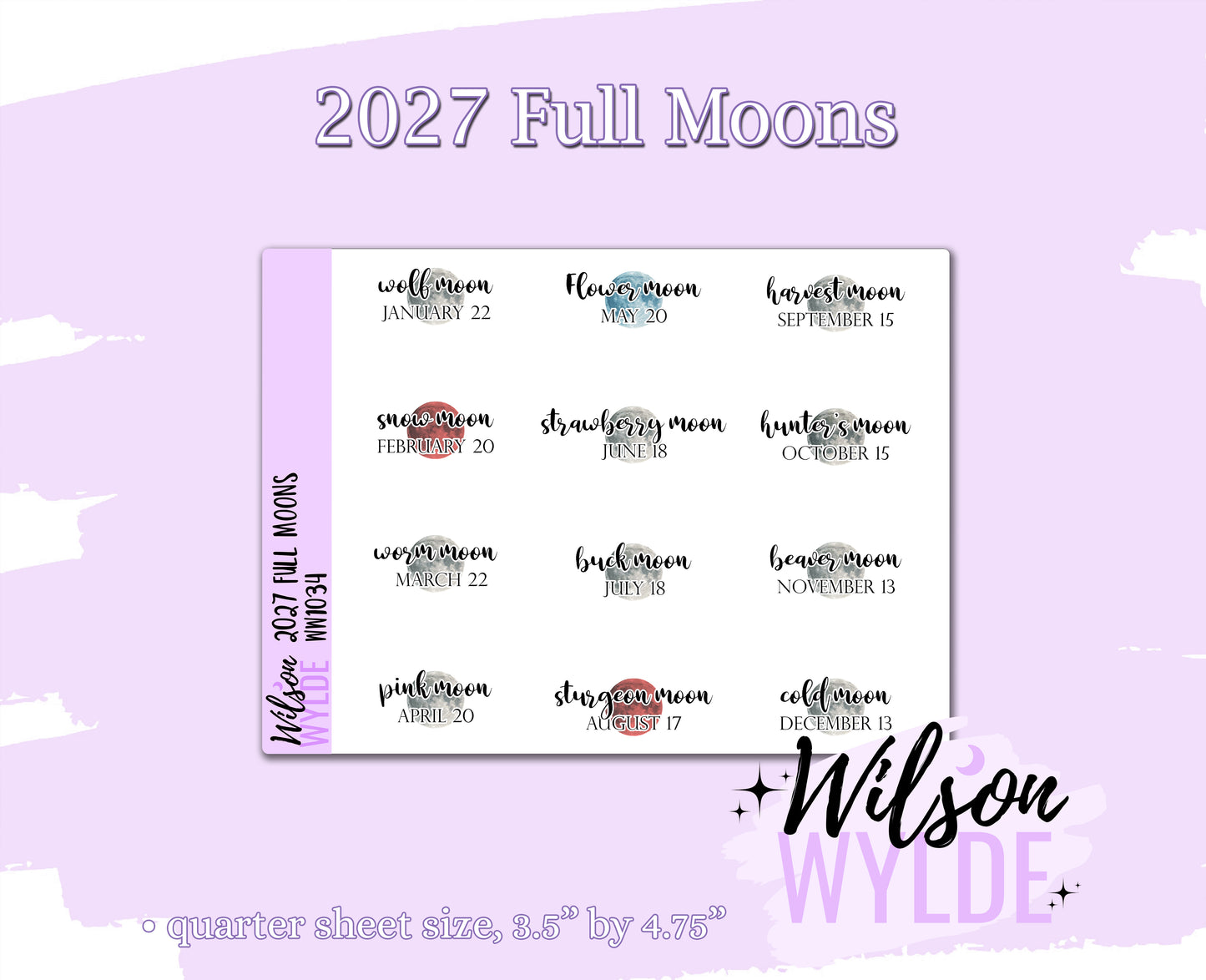 2027 Full Moon names planner stickers, WW1034