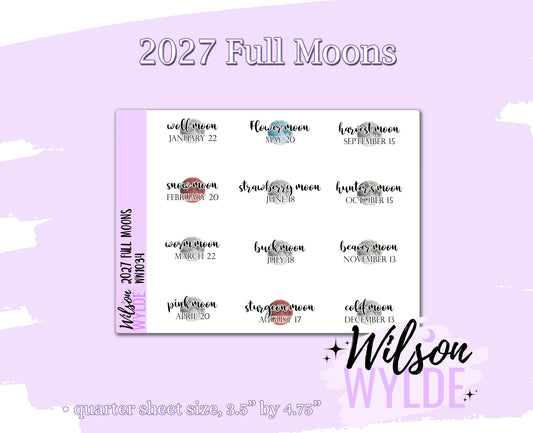 2027 Full Moon names planner stickers, WW1034