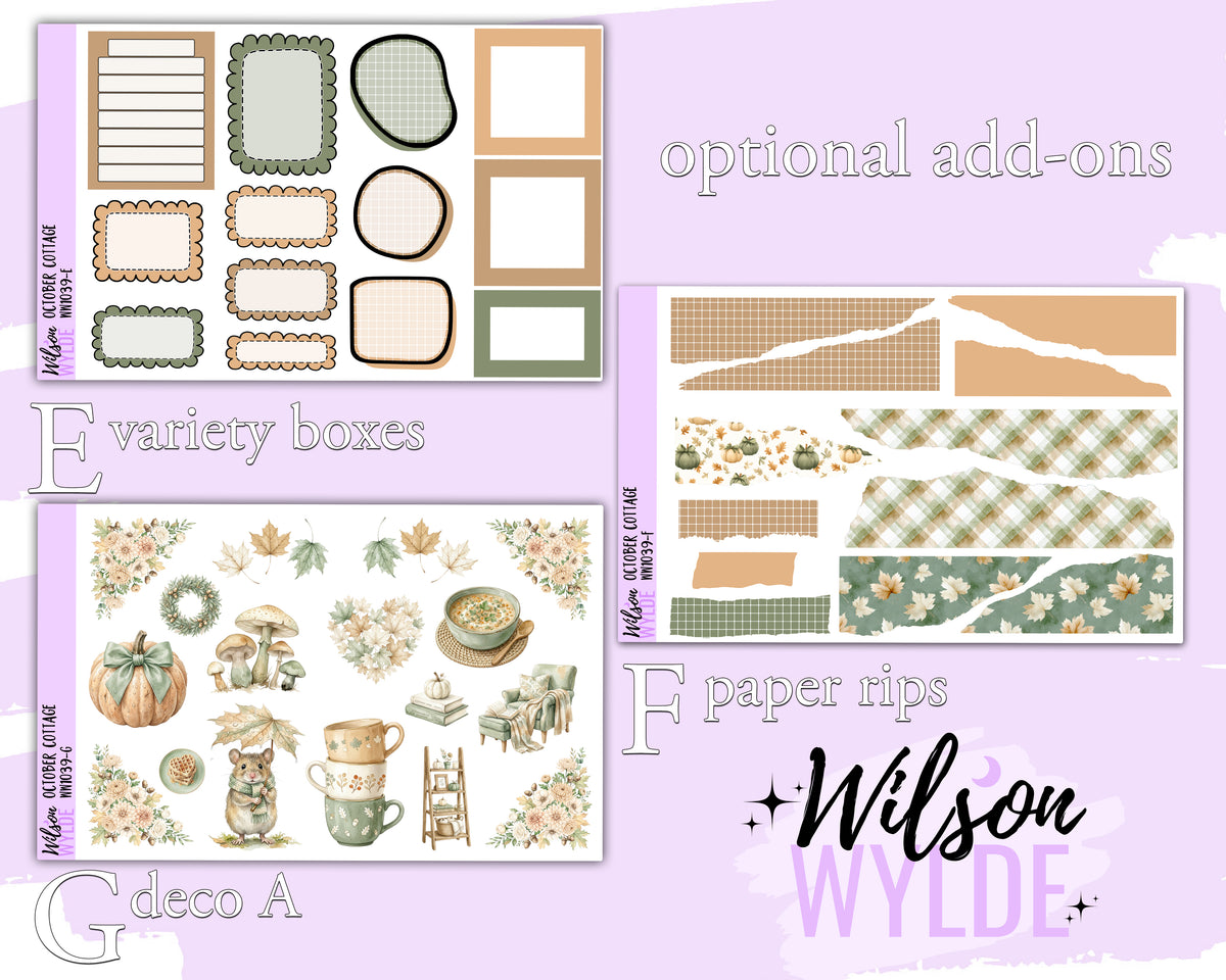 October Cottage weekly sticker kit, STANDARD VERTICAL format, a la carte and bundle options. WW1039