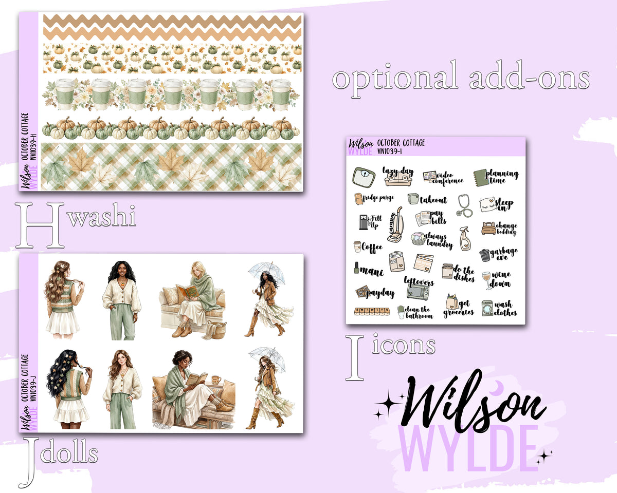 October Cottage weekly sticker kit, STANDARD VERTICAL format, a la carte and bundle options. WW1039