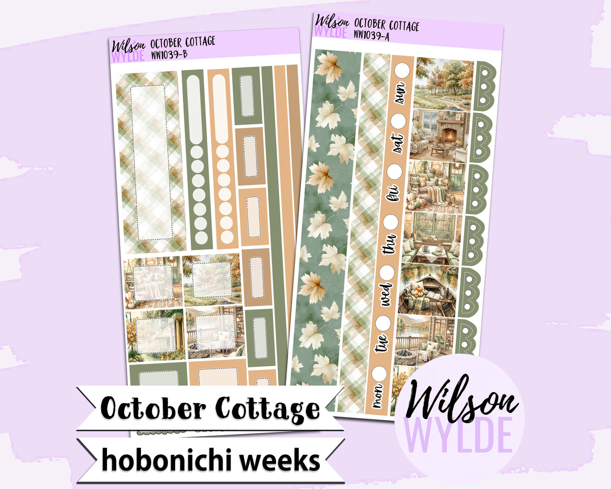 October Cottage weekly sticker kit, HOBONICHI WEEKS format, a la carte and bundle options. WW1039
