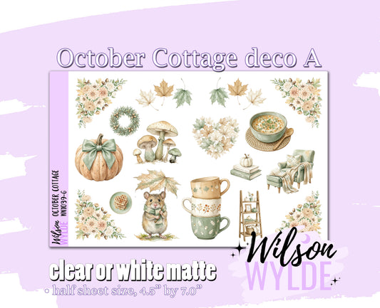October Cottage deco A planner stickers, Matte or frosted clear. WW1039