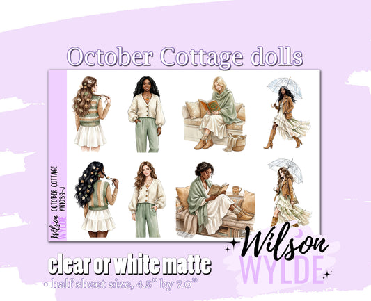 October Cottage dolls deco planner stickers, Matte or frosted clear. WW1039