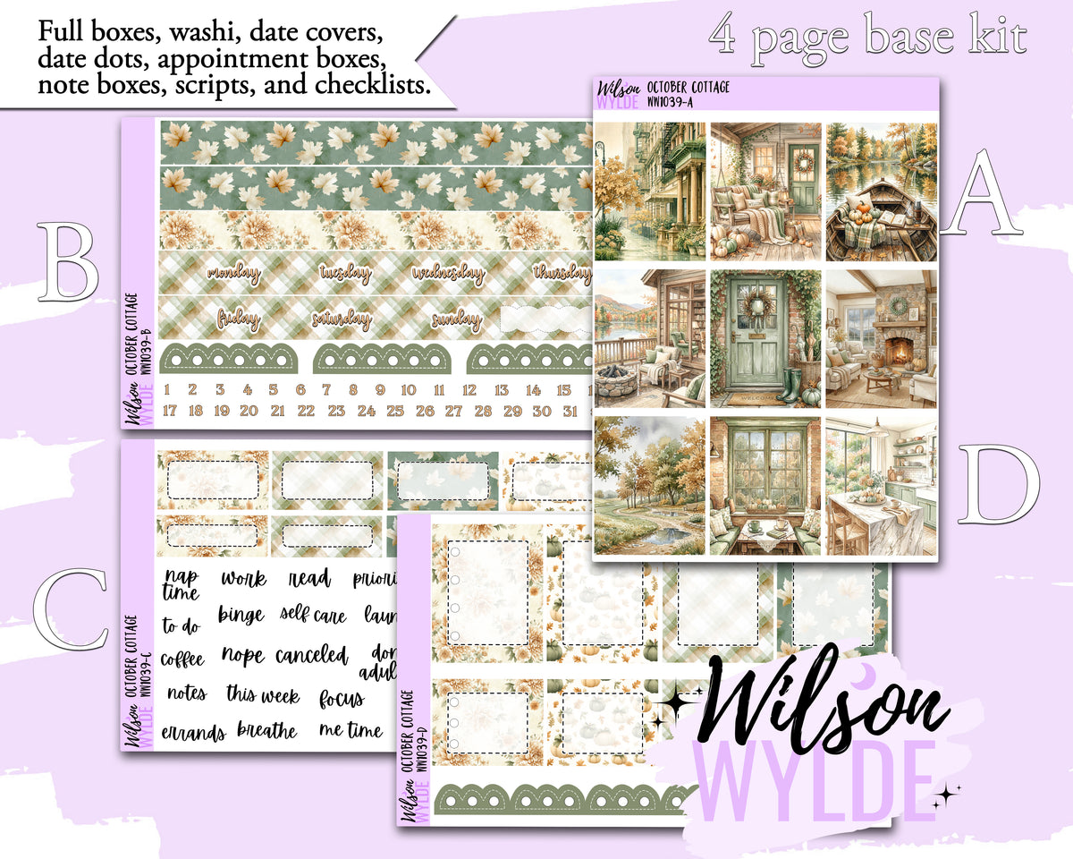 October Cottage weekly sticker kit, STANDARD VERTICAL format, a la carte and bundle options. WW1039