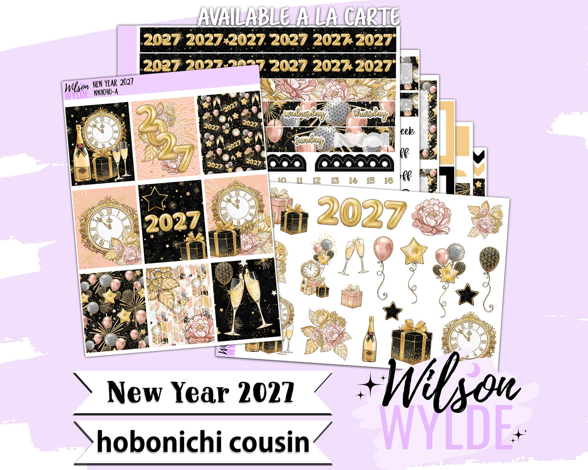 New Year 2027 weekly sticker kit, HOBONICHI COUSIN format, a la carte and bundle options. WW1040