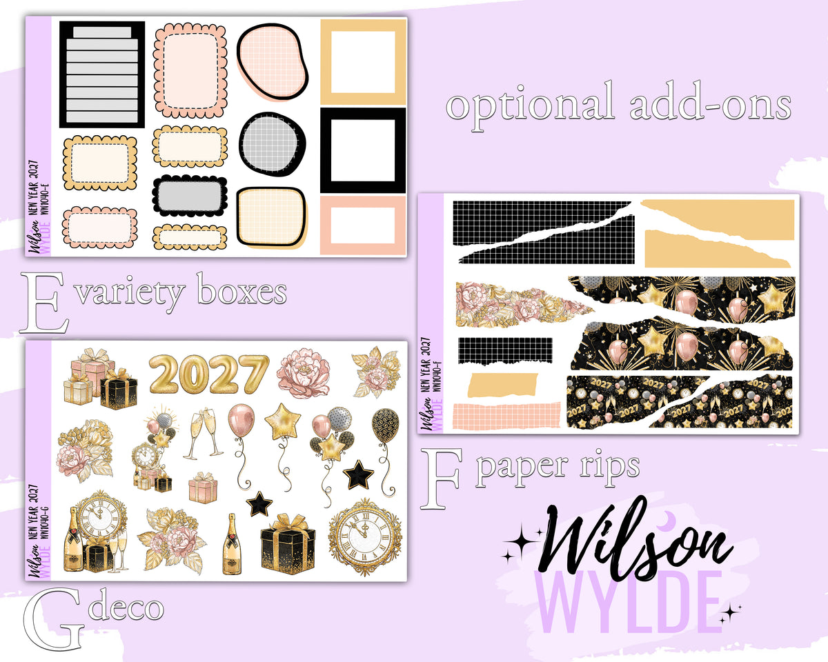 New Year 2027 weekly sticker kit, HOBONICHI COUSIN format, a la carte and bundle options. WW1040