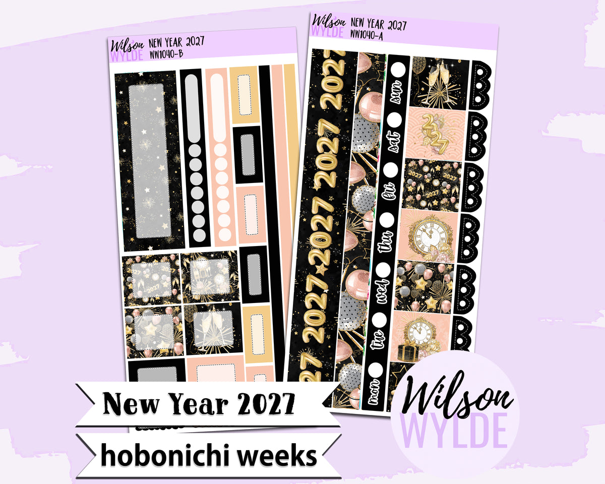 New Year 2027 weekly sticker kit, HOBONICHI WEEKS format, a la carte and bundle options. WW1040