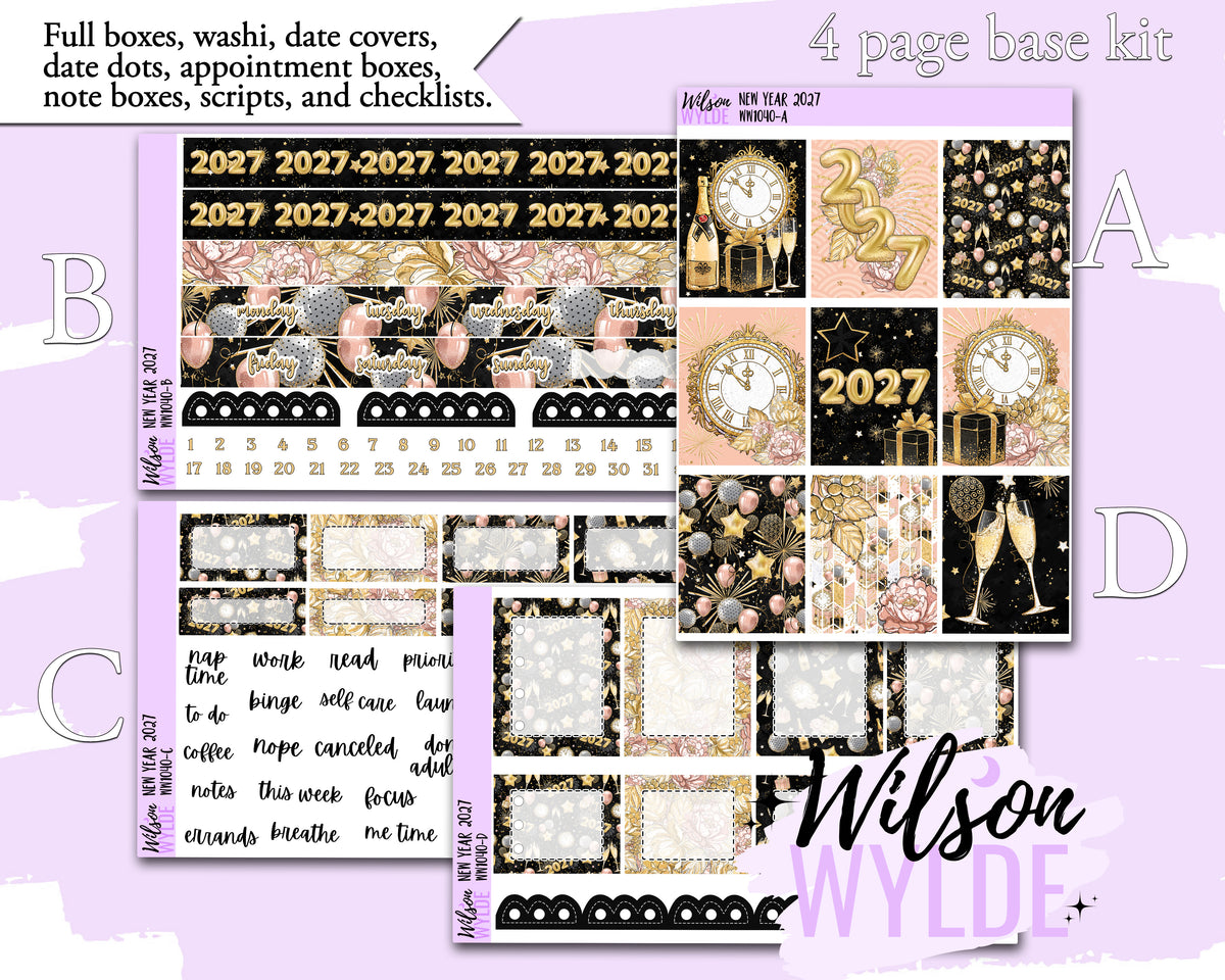 New Year 2027 weekly sticker kit, HOBONICHI COUSIN format, a la carte and bundle options. WW1040