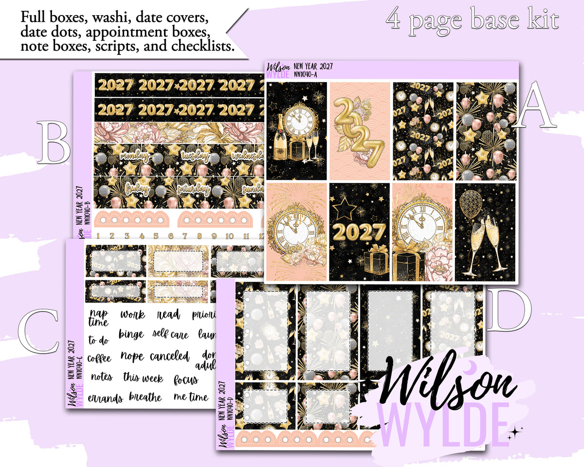 New Year 2027 weekly sticker kit, CLASSIC HAPPY PLANNER format, a la carte and bundle options. WW1040