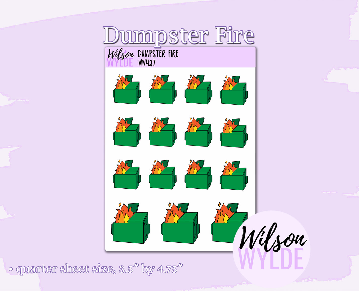 Dumpster Fire planner stickers, WW427
