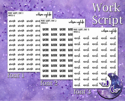 Work script planner stickers, Foiling available WW453