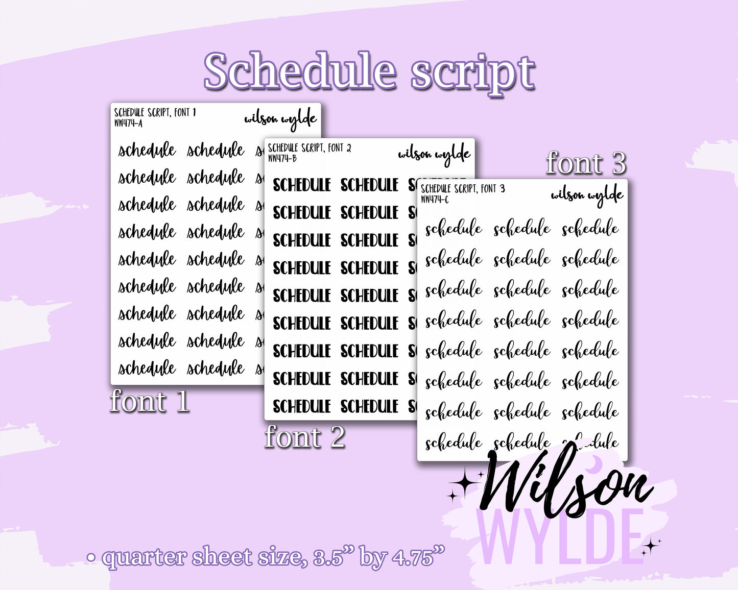 Schedule script planner stickers, Foiling available WW474