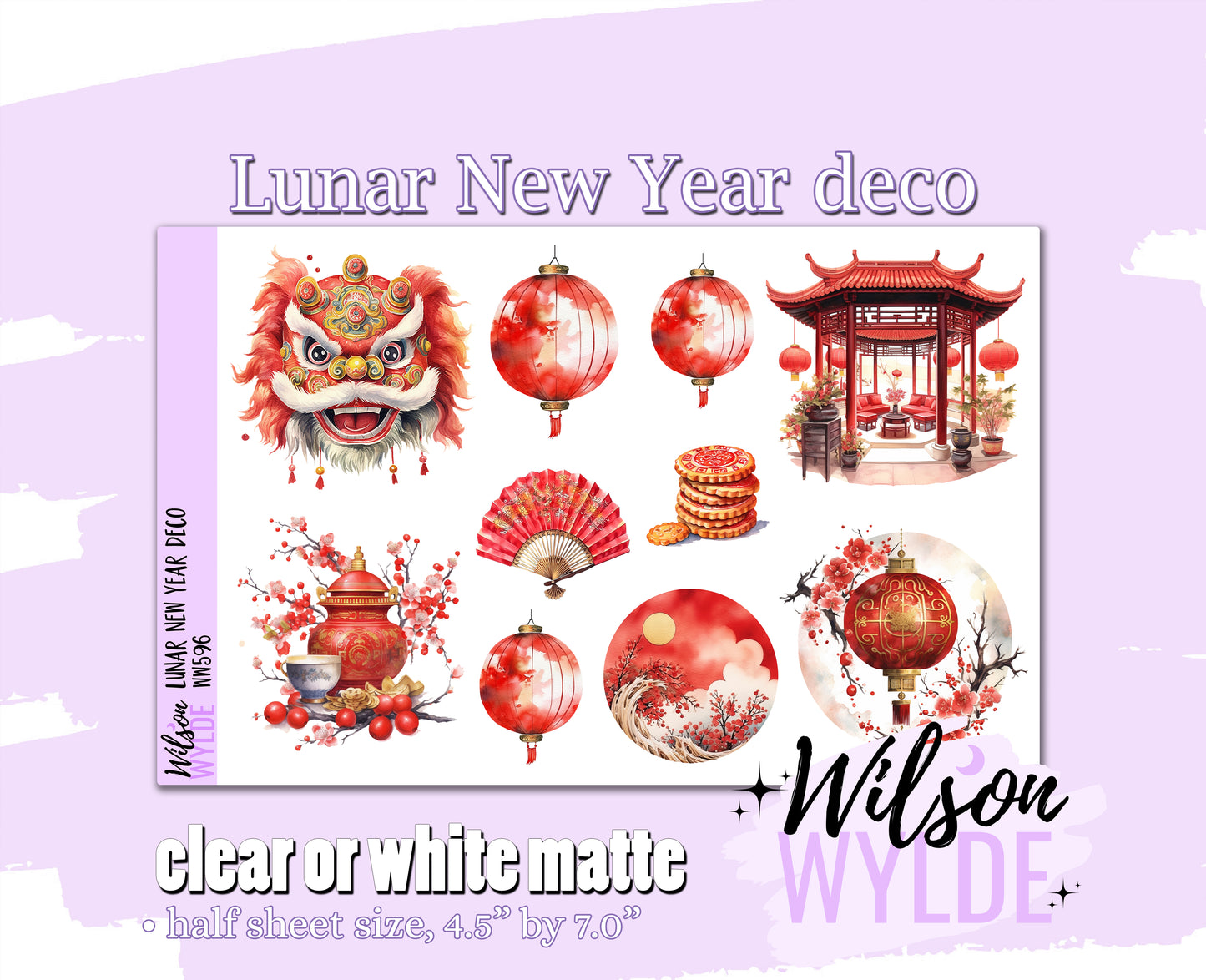 Lunar New Year deco planner stickers, Matte or frosted clear. WW596