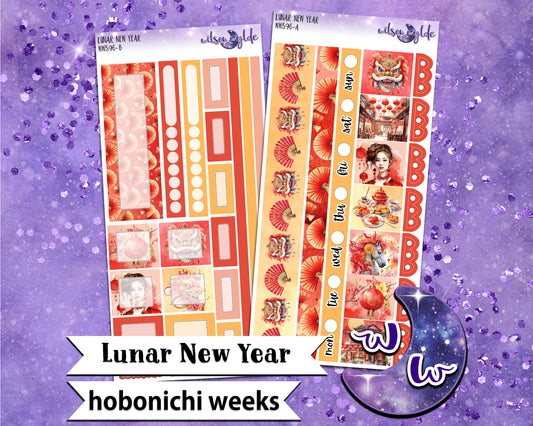 Lunar New Year weekly sticker kit, HOBONICHI WEEKS format, a la carte and bundle options. WW596