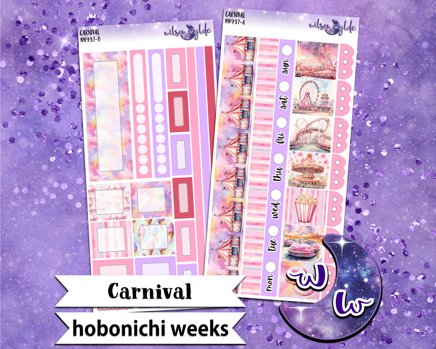 Carnival weekly sticker kit, HOBONICHI WEEKS format, a la carte and bundle options. WW937