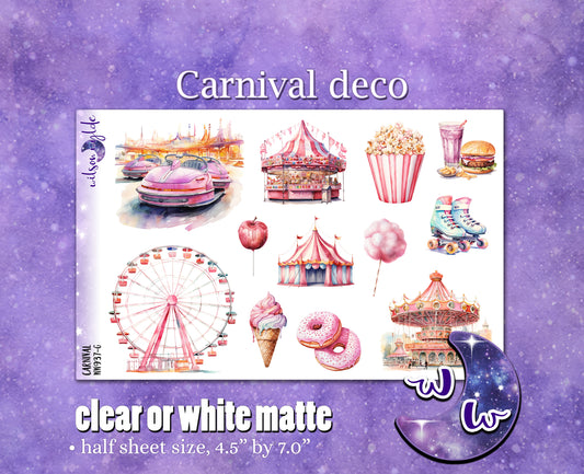 Carnival deco planner stickers, Matte or frosted clear. WW937