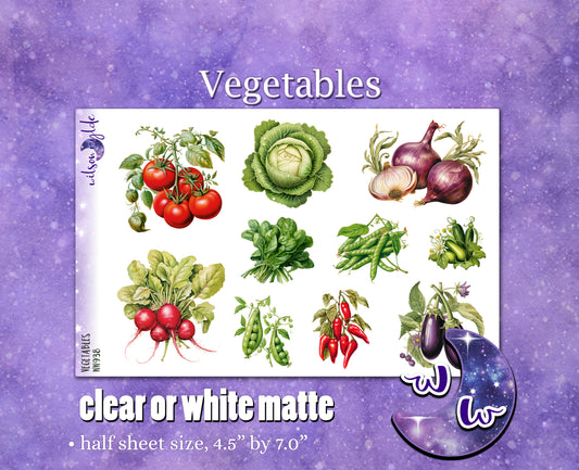 Vegetables deco planner stickers, Matte or frosted clear. WW938