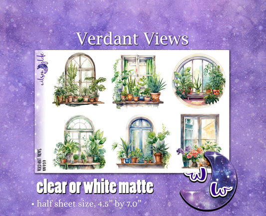 Verdant Views deco planner stickers, Matte or frosted clear. WW939