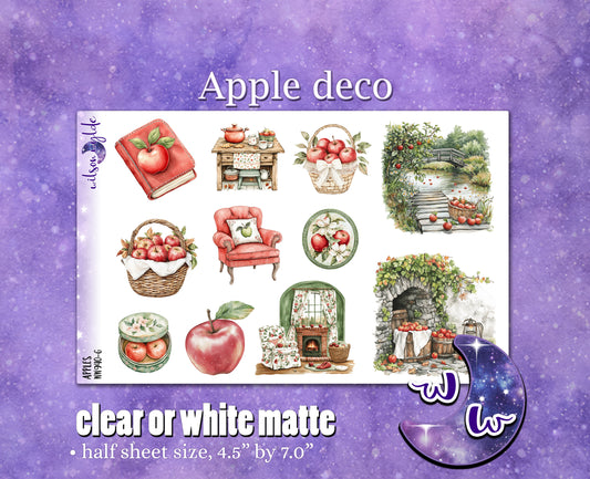 Apples deco planner stickers, Matte or frosted clear. WW940