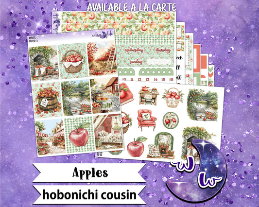Apples weekly sticker kit, HOBONICHI COUSIN format, a la carte and bundle options. WW940