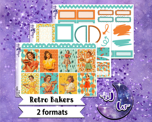 Retro Bakers mini weekly sticker kit, Cousin or Standard Vertical format, a la carte and bundle options. WW941