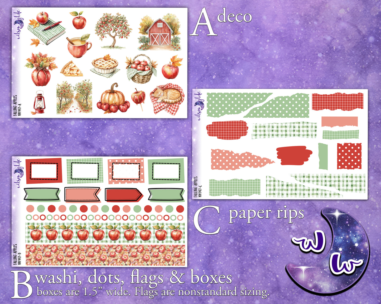 Falling Apples journaling sticker kit, a la carte and bundle options. WW947