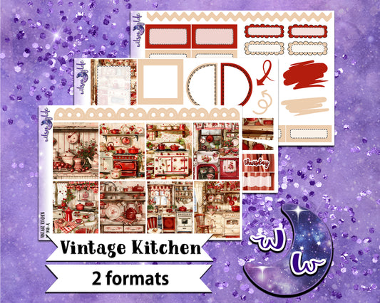 Vintage Kitchen mini weekly sticker kit, Cousin or Standard Vertical format, a la carte and bundle options. WW948